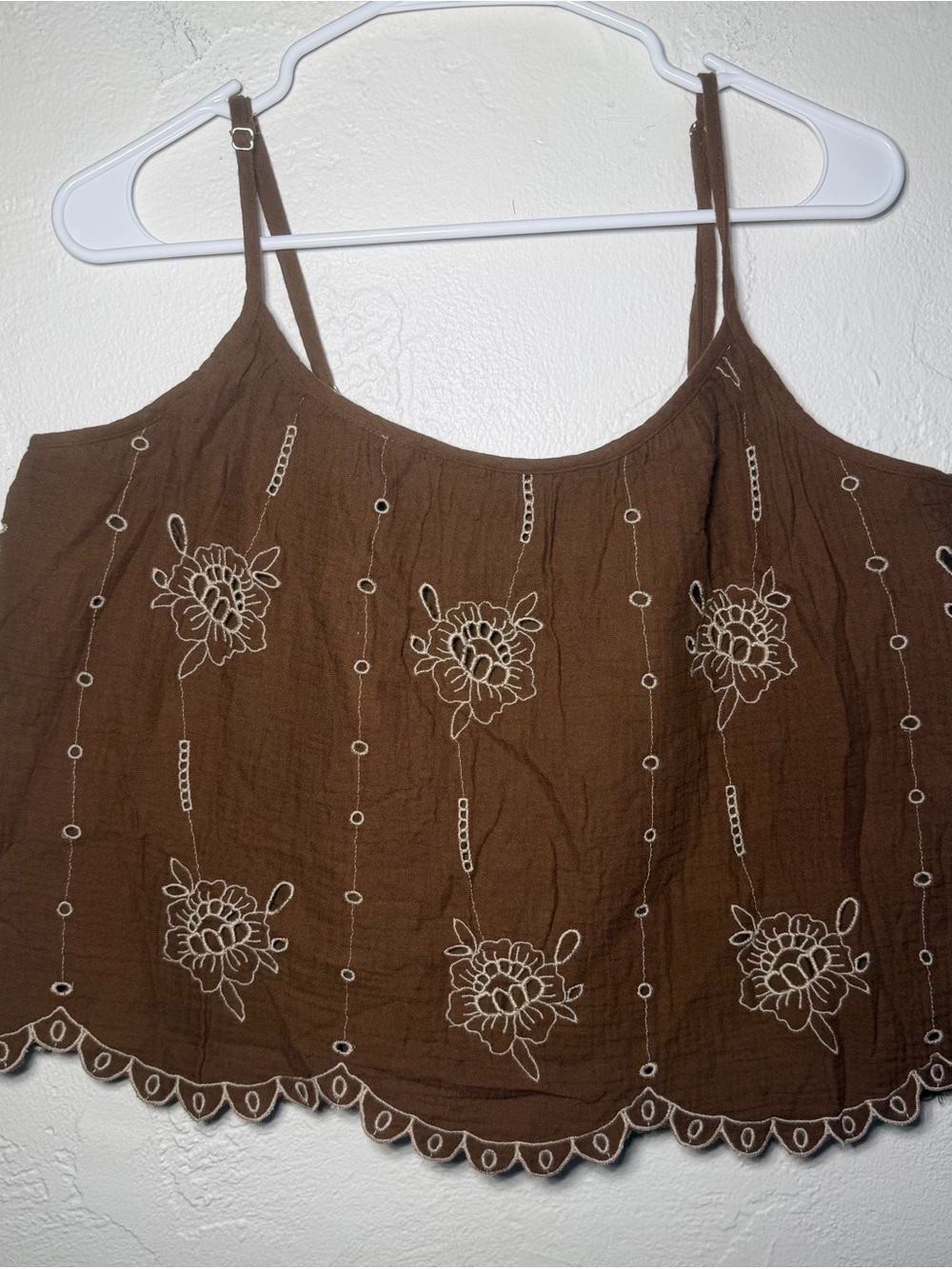 Universal Thread Brown Floral Embroidered Spaghetti Strap Crop Top